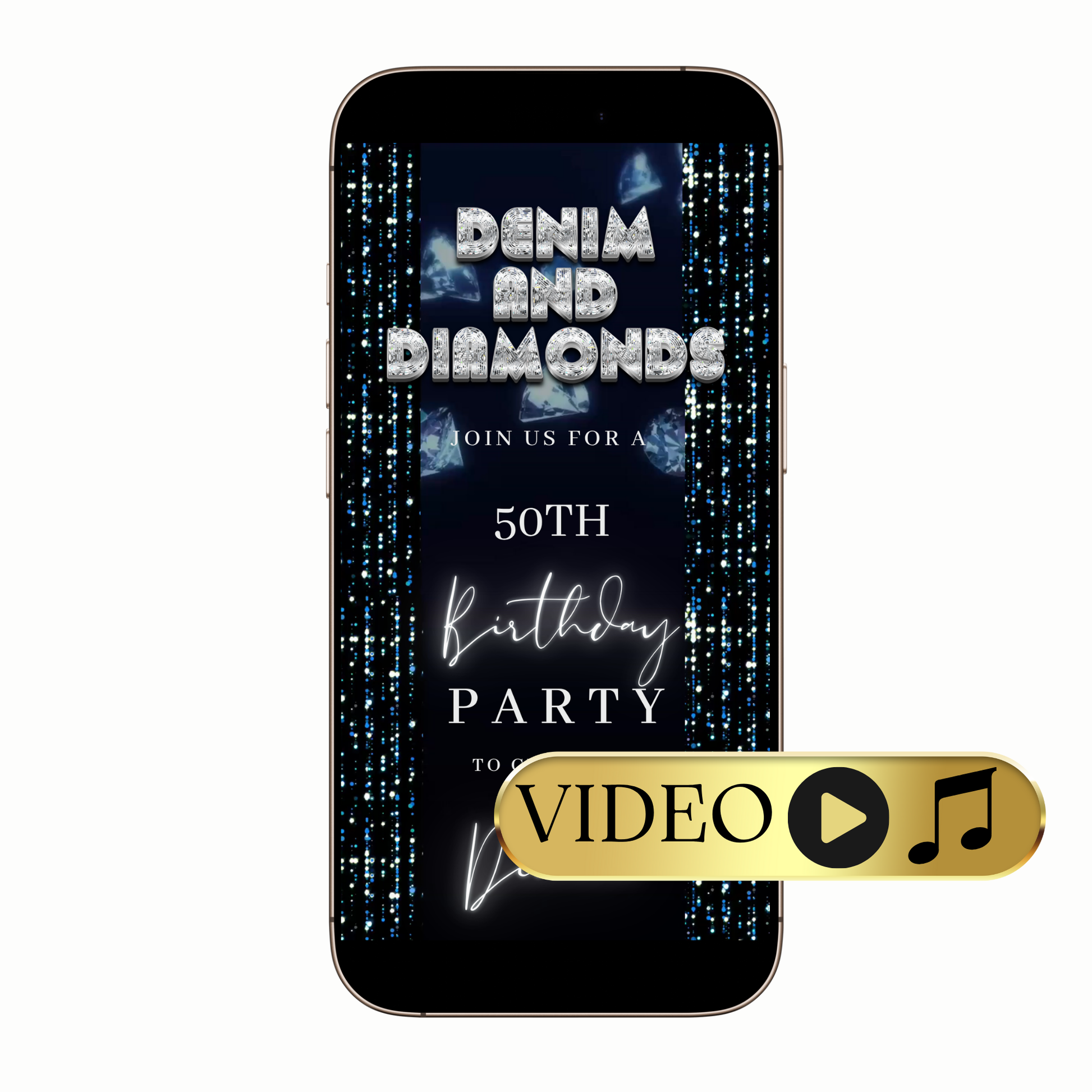 RSVP card frame with blue gemstone corners on mobile preview