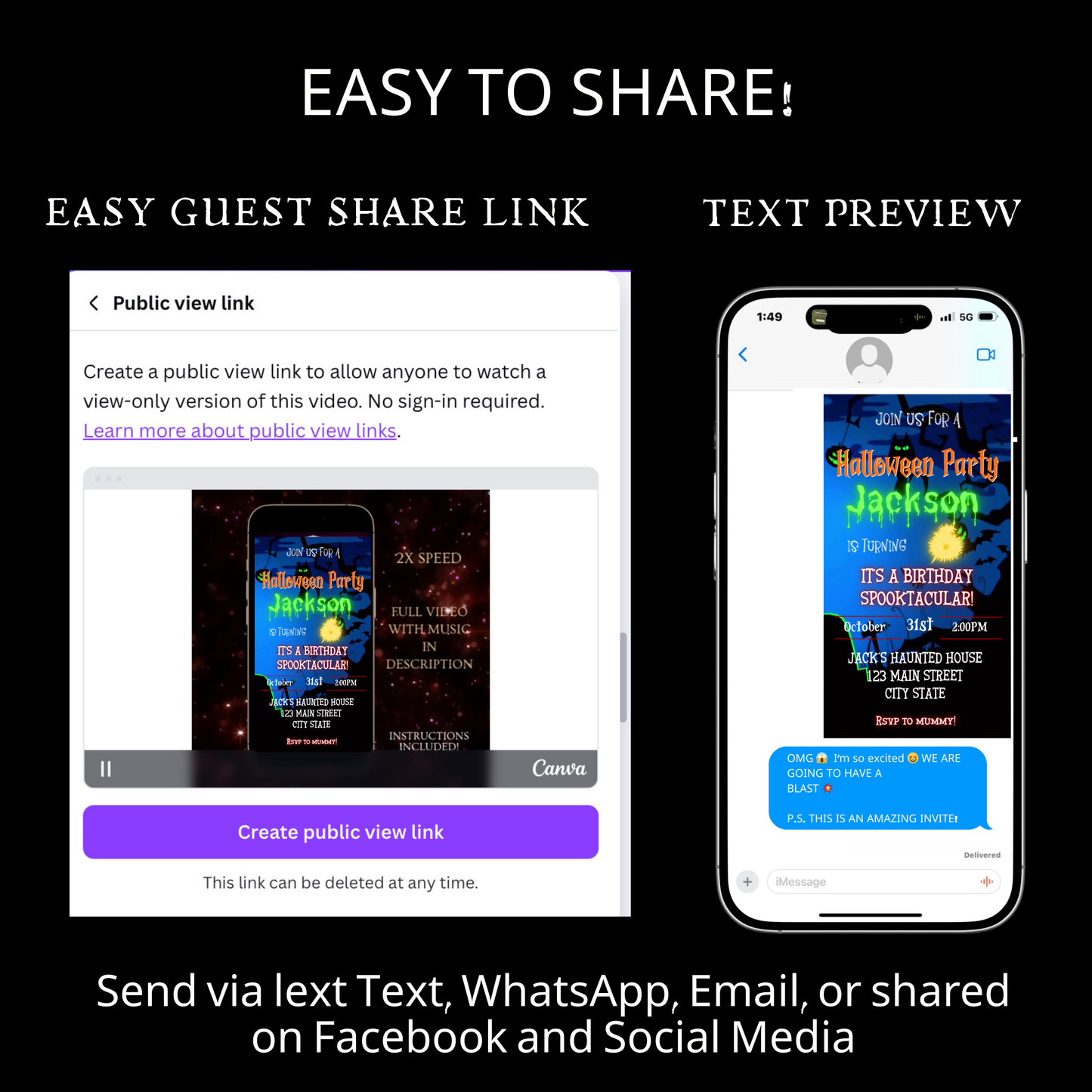 Halloween-Videoeinladung, animierte Einladung zum gruseligen Geburtstag für Jungen, bearbeitbare mobile Einladung zur Halloween-Party