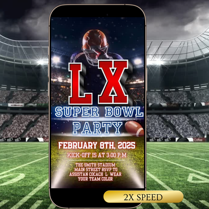 Super Bowl LX Party Video Invitation | Digital Football Canva Template