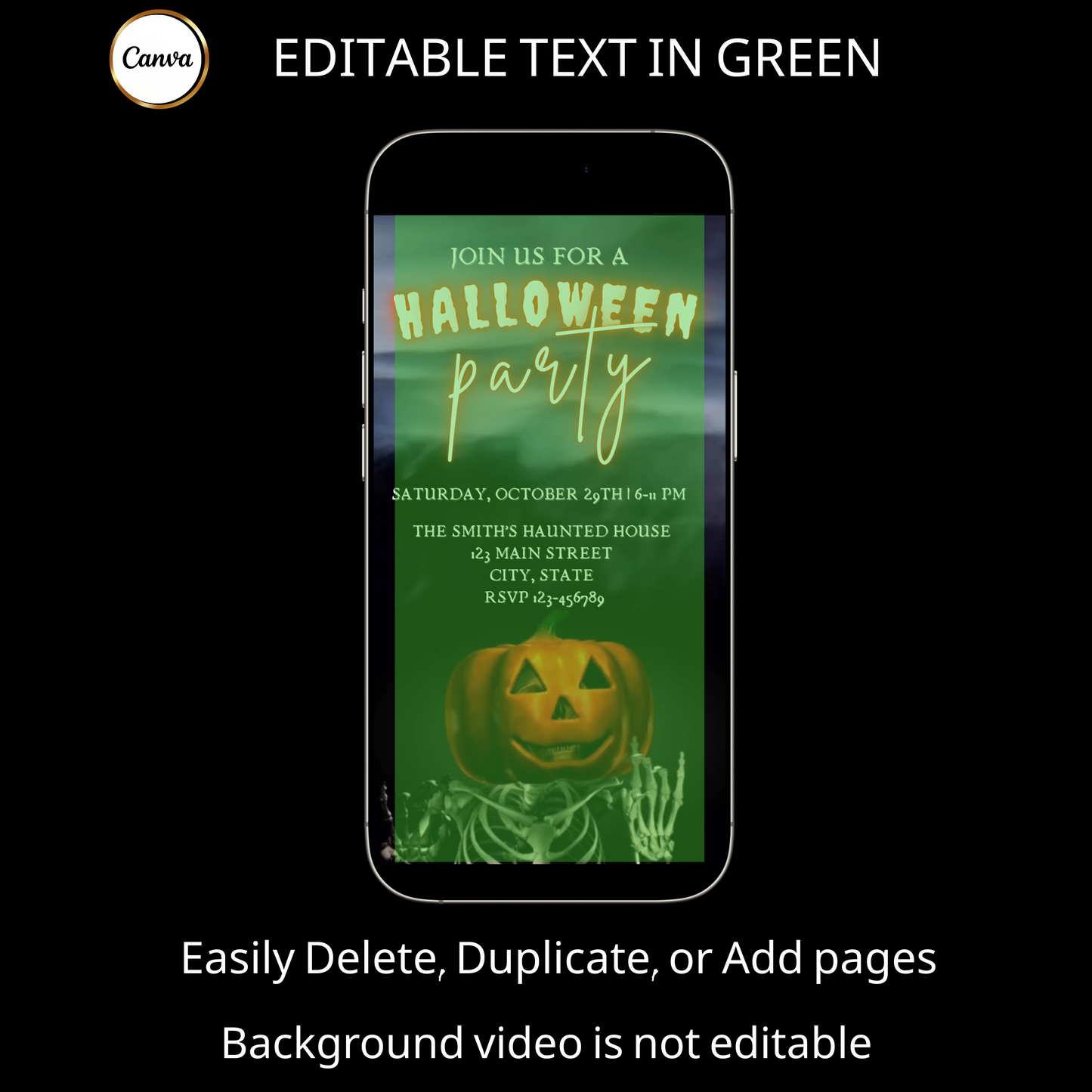 Halloween Video Invitation | Animated Halloween Digital Evite | Editable Canva Invite Template