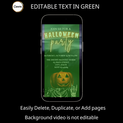 Halloween Video Invitation | Animated Halloween Digital Evite | Editable Canva Invite Template