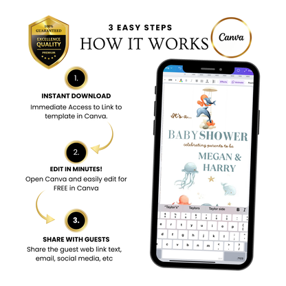 Under the Sea Baby Shower Video Invite with RSVP | Ocean Animal Canva Template Invite