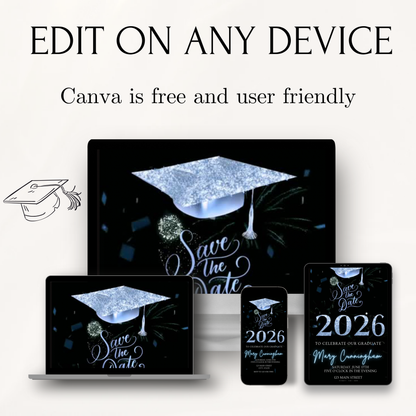 2026 Graduation Party Video Invitation | Digital Graduation Invite | Editable Online Canva Template