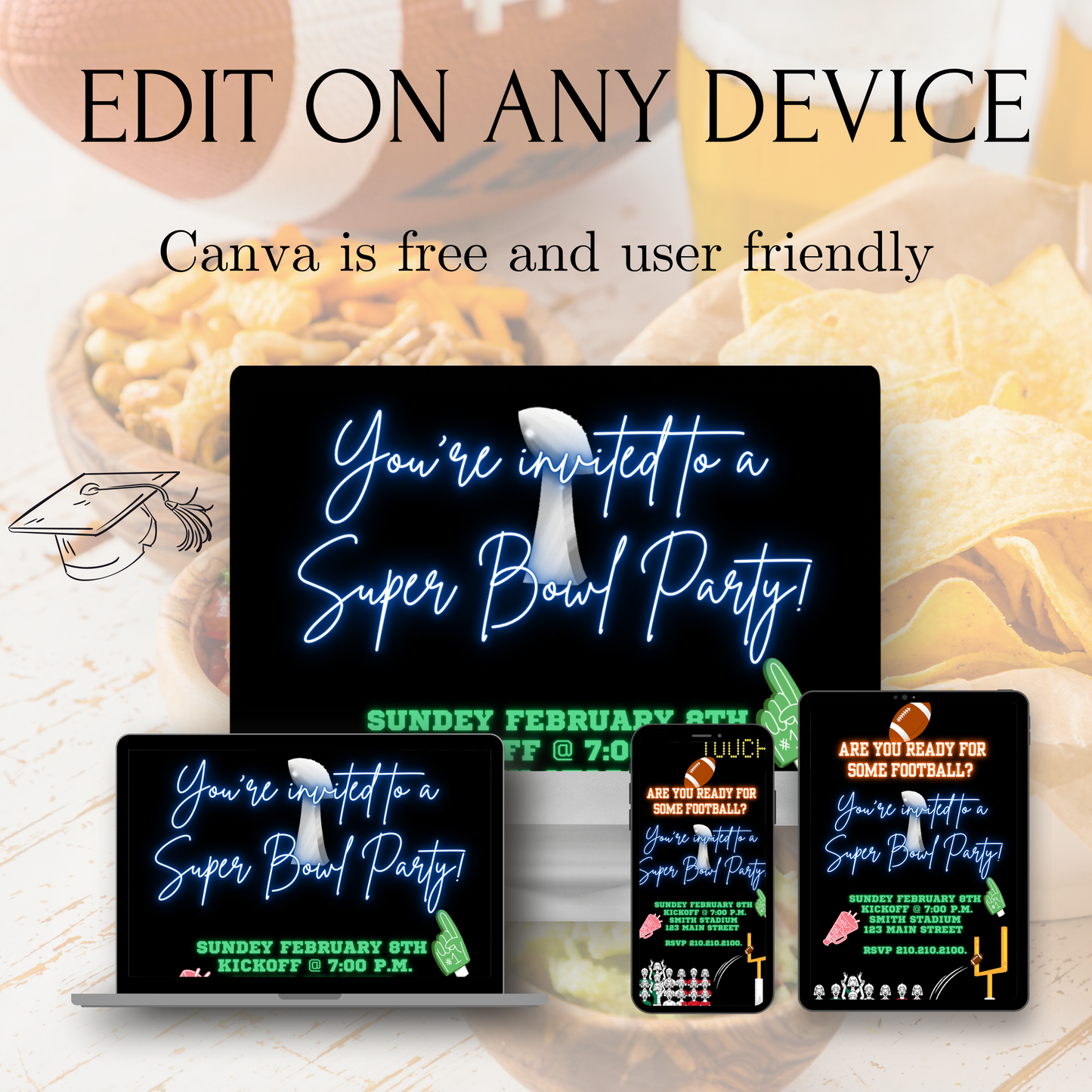 Editable Super Bowl LX Party Video Invitation | Digital Canva Template