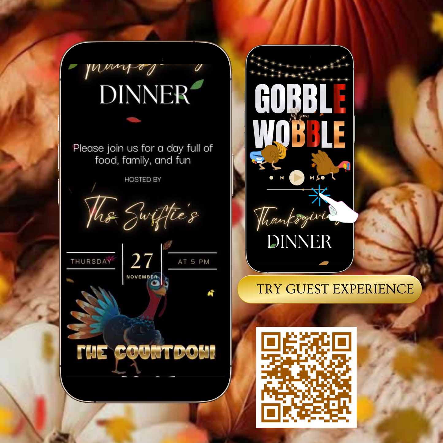 Thanksgiving Invitation Website with RSVP tracking, Animated Friendsgiving Dinner Invite Website Template