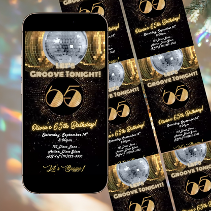 Studio 54 Video Invitation | Animated 65th Birthday Digital Evite | Editable Canva Invite Template