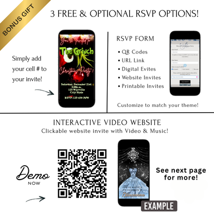 The Grinch Video Invitation | Digital Christmas Invite | Editable Canva Template