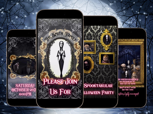 Halloween Video Invitation, Adams Family Animated Invite, Editable Halloween Party Mobile Evite