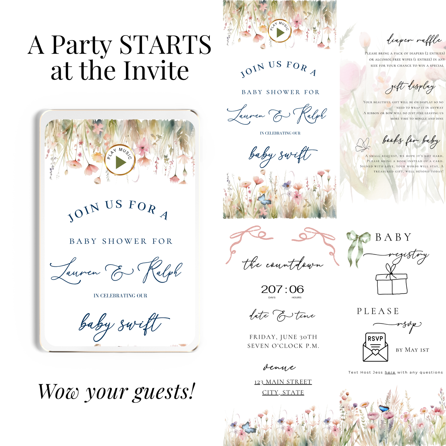 Wildflowers Baby Shower Invite Website with RSVP
