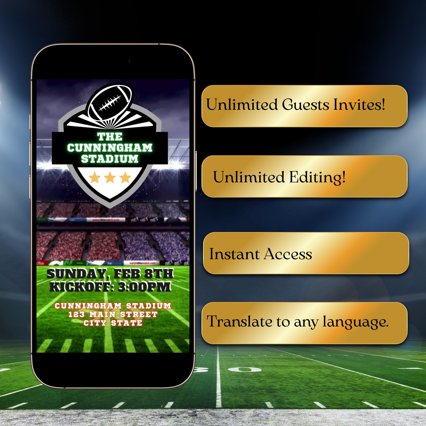 Super Bowl Video Invitation | Digital Football Game Day Invite | Editable Canva Template
