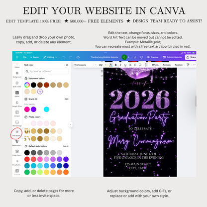 Purple Graduation Party Video Invitation | Class of 2026 Photo Invite | Editable Online RSVP Evite Canva Template