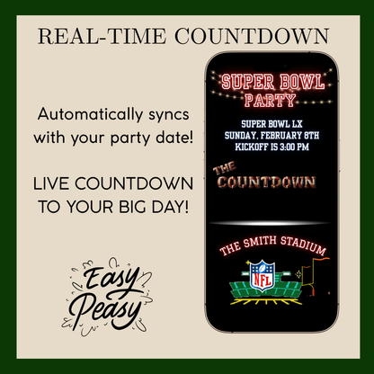 Super Bowl LX Video Invitation and RSVP Website | Game Day Party Invite | Digital Football Invite | Editable Online Template