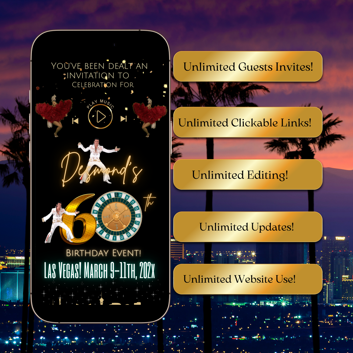 Las Vegas Website Invitation | Las Vegas RSVP Itinerary Website | Canva Website Template