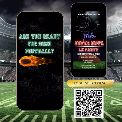Super Bowl Party Video Invitation | Digital Football Game Day Invite | Editable Online Template