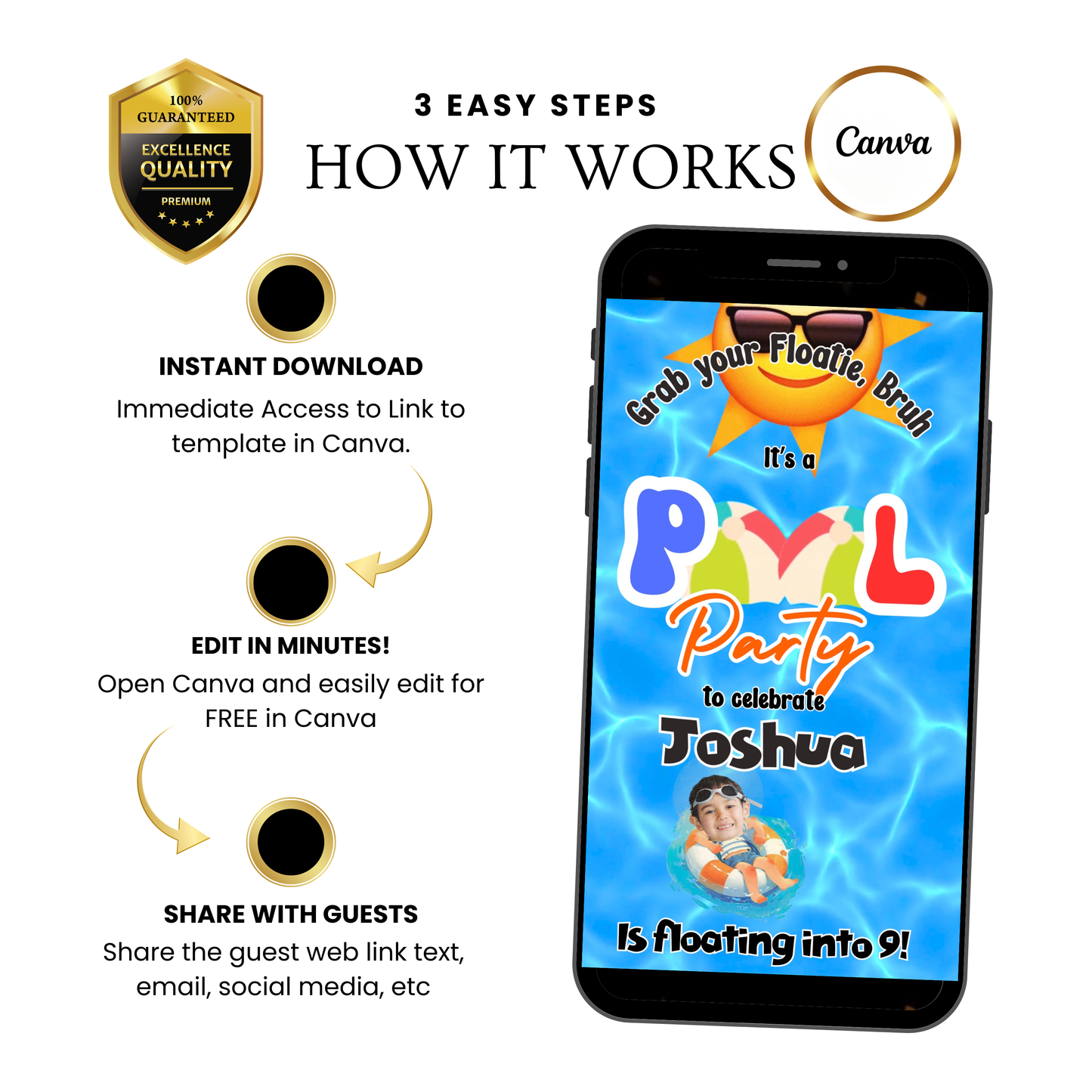 Pool Party Video Invitation | Digital Boy Birthday Invite | Editable Canva Evite Template