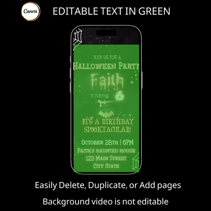 Halloween Video Invitation, Pink Ghost Boo Animated Invite, Editable Halloween Party Mobile Evite