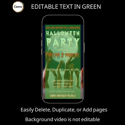Halloween-Videoeinladung, animierte Zombie-Einladung, bearbeitbare mobile Halloween-Party-Einladung