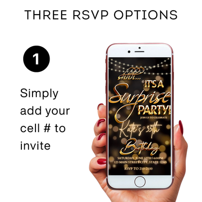 Surprise Birthday Video Invitation | Animated Gold Bokeh Digital Evite | Editable Canva Invite Template