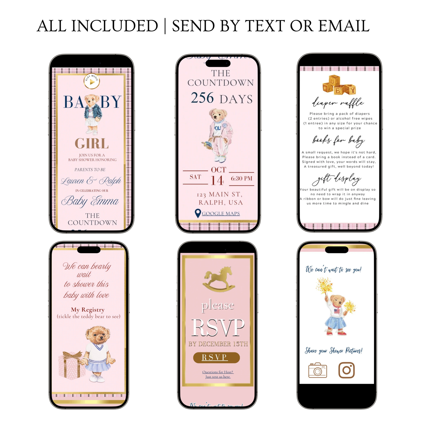 Pink Polo Ralph Lauren Baby Shower Invitation Website | Animated Classic Polo Girl Baby Shower Invite with Rsvp tracking