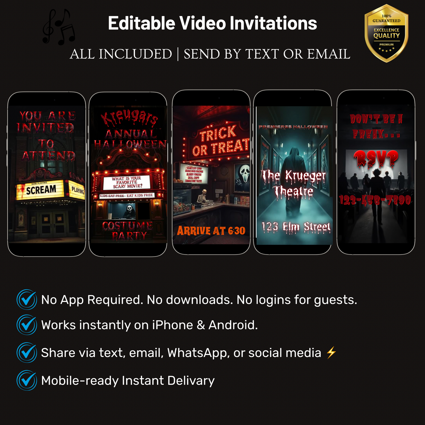 Horror Movie Theater Halloween Costume Party Video Invitation – Editable Canva Animated Invite