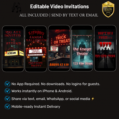 Horror Movie Theater Halloween Costume Party Video Invitation – Editable Canva Animated Invite