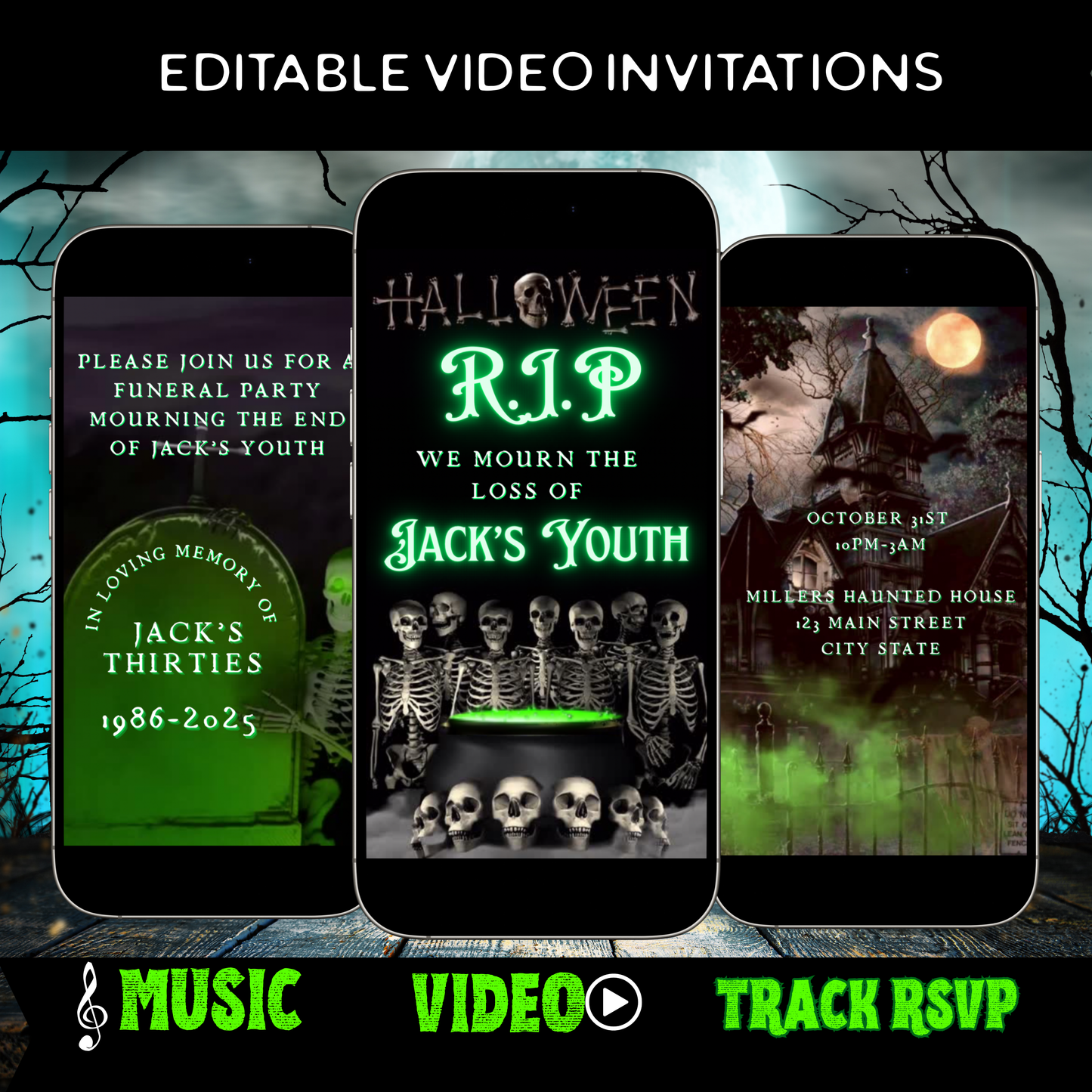 RIP Halloween-Videoeinladung, Tod meinen 20ern, 30ern und 40ern – animierte Einladung, bearbeitbare mobile Halloween-Party-Einladung