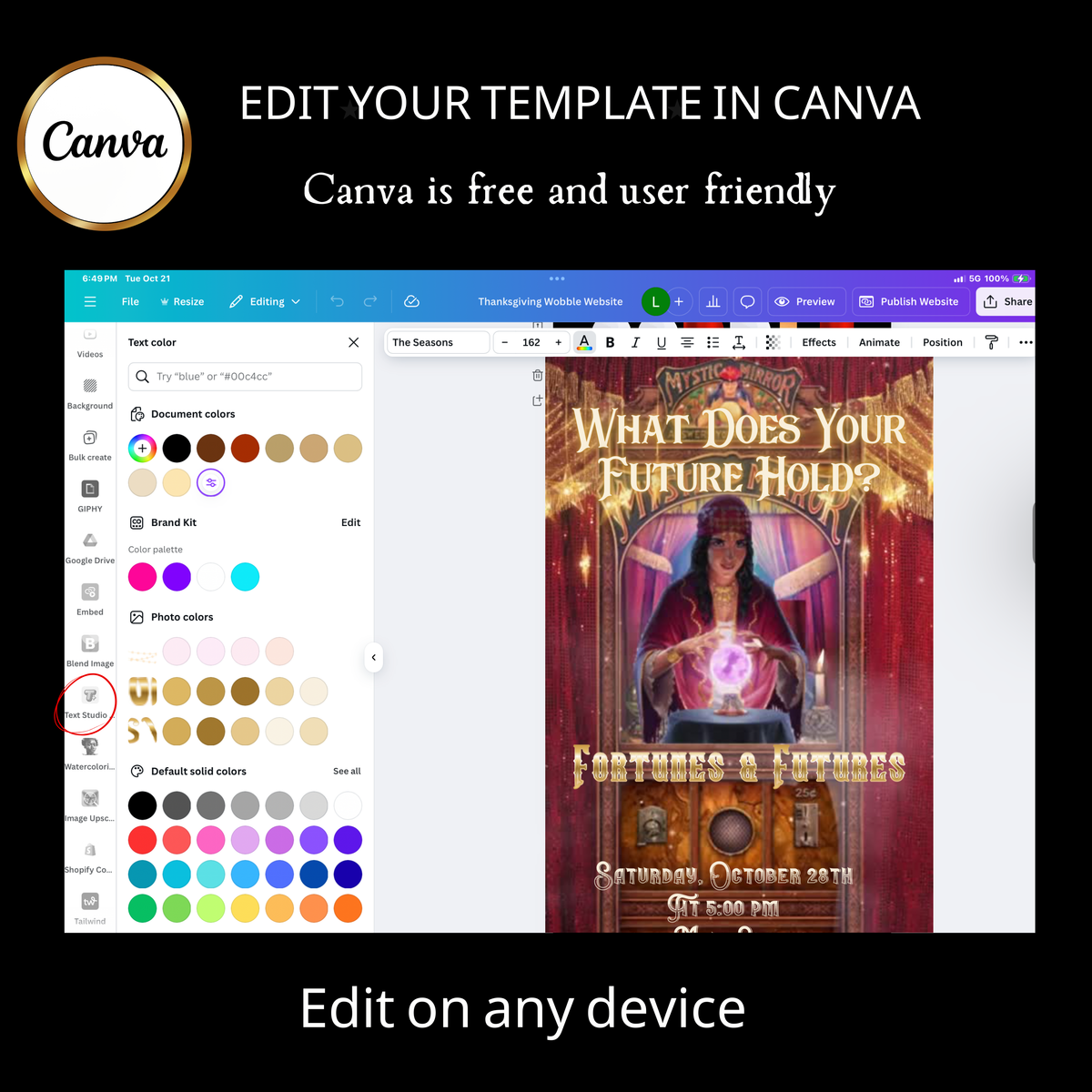 Halloween Video Invitation, Tarot Fortune Teller Animated Invite, Editable Halloween Party Mobile Evite