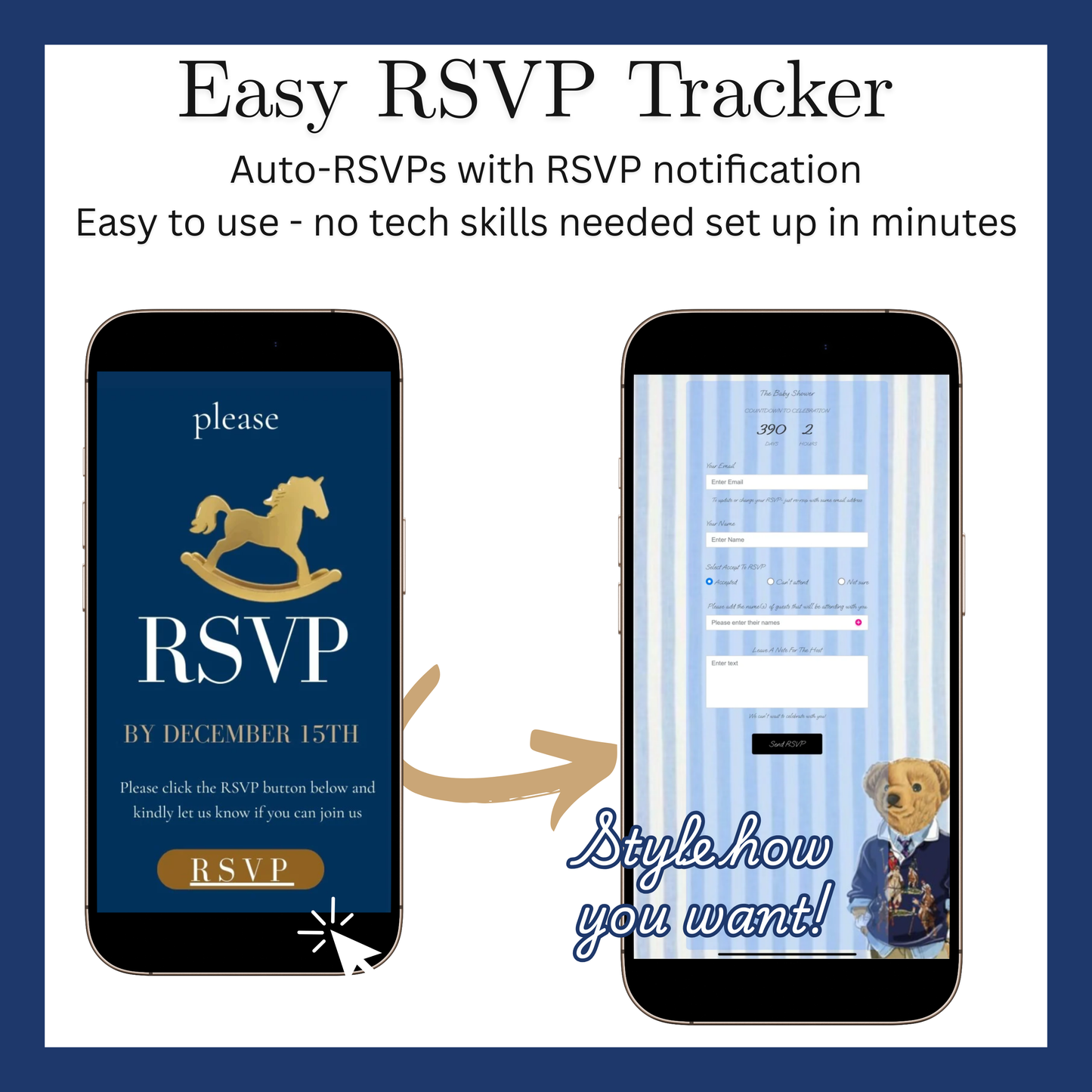 Polo Bear Baby Shower Invitation Website | Animated Baby Shower Invite with Rsvp tracking