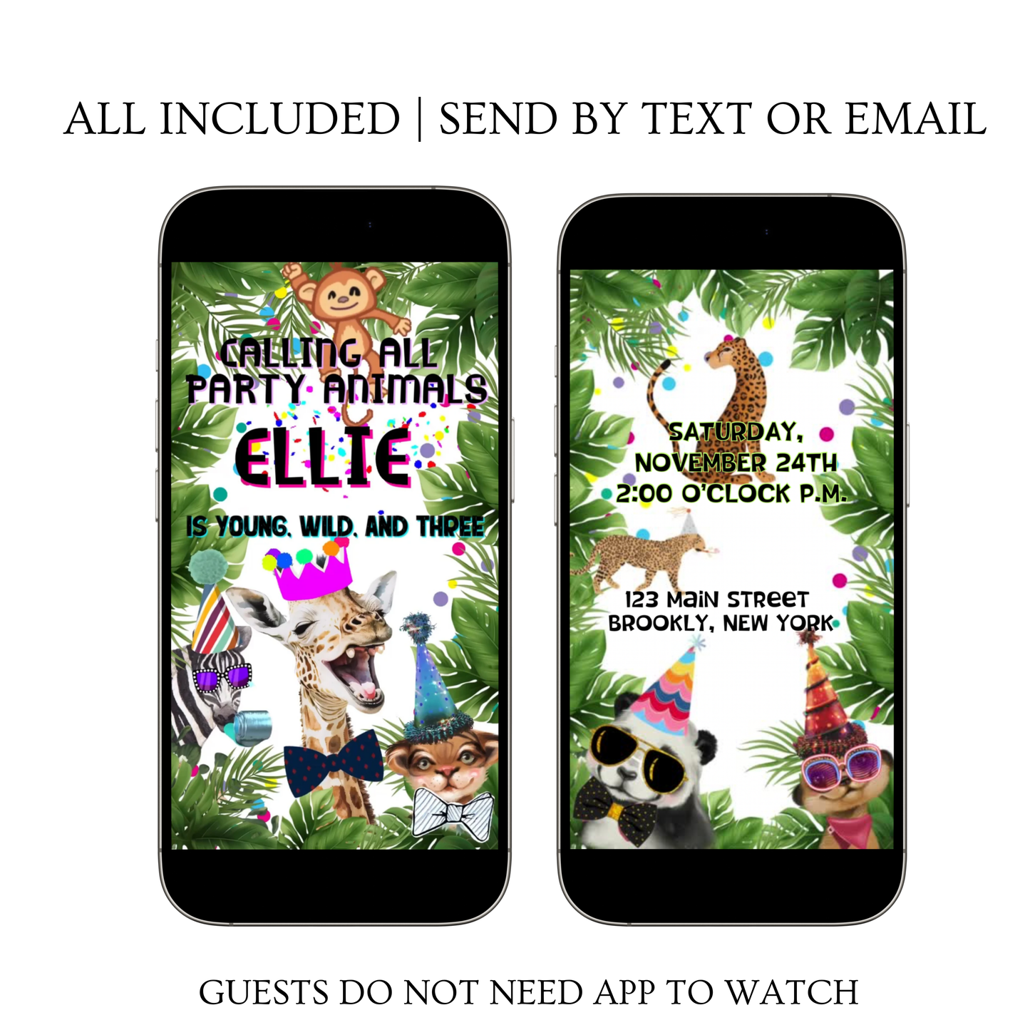 Party Animals Video Invitation Template | Mobile Animated Invite Kids Birthday | Canva Video Evite Download