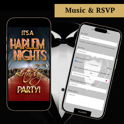 Harlem Nights Video-Einladung | Digitale Great Gatsby-Einladung | Bearbeitbare Canva-Partyvorlage