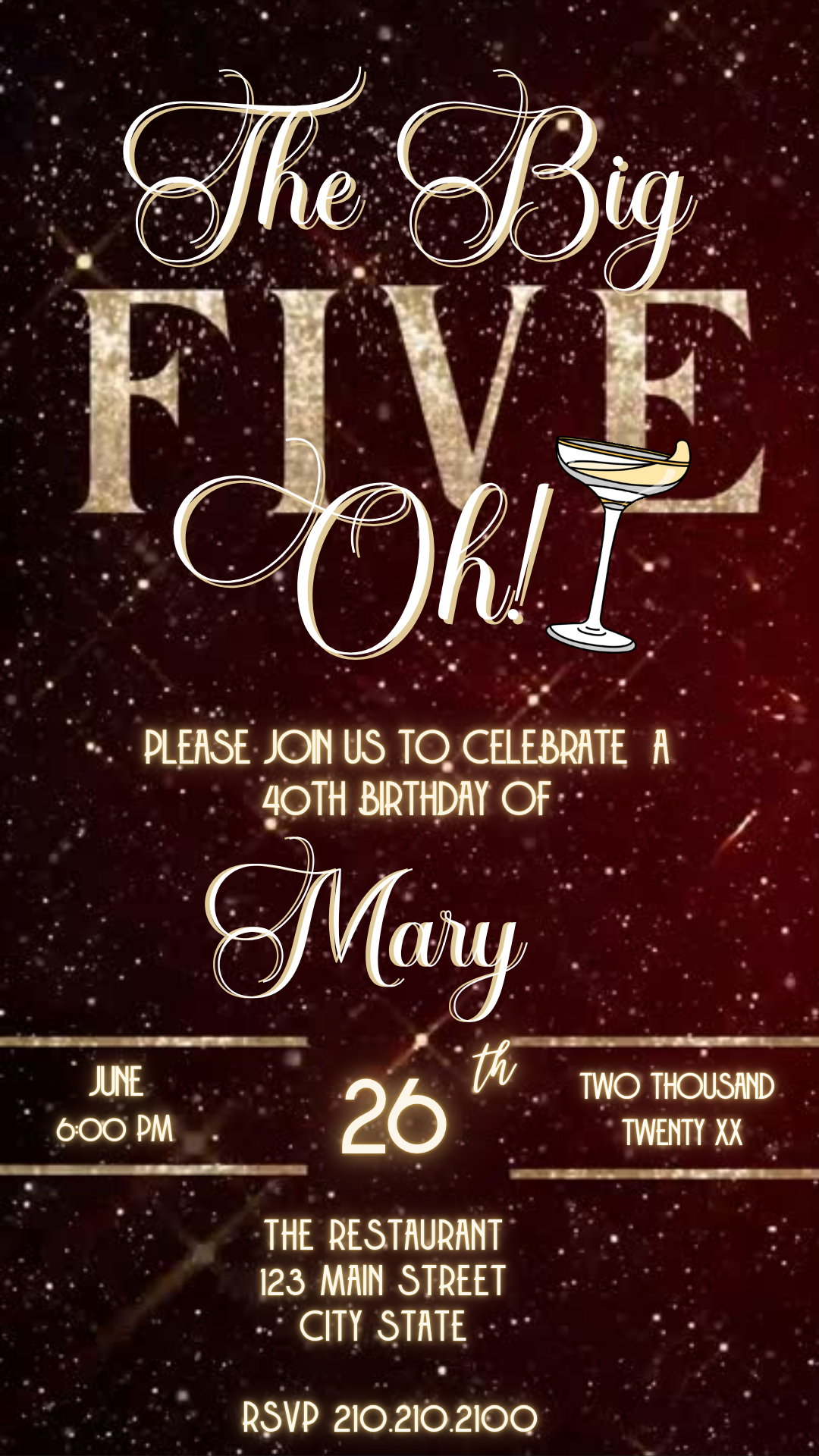 Chic The Big Five-Oh 50th Birthday Video Invitation — Gold & Champagne Theme Download