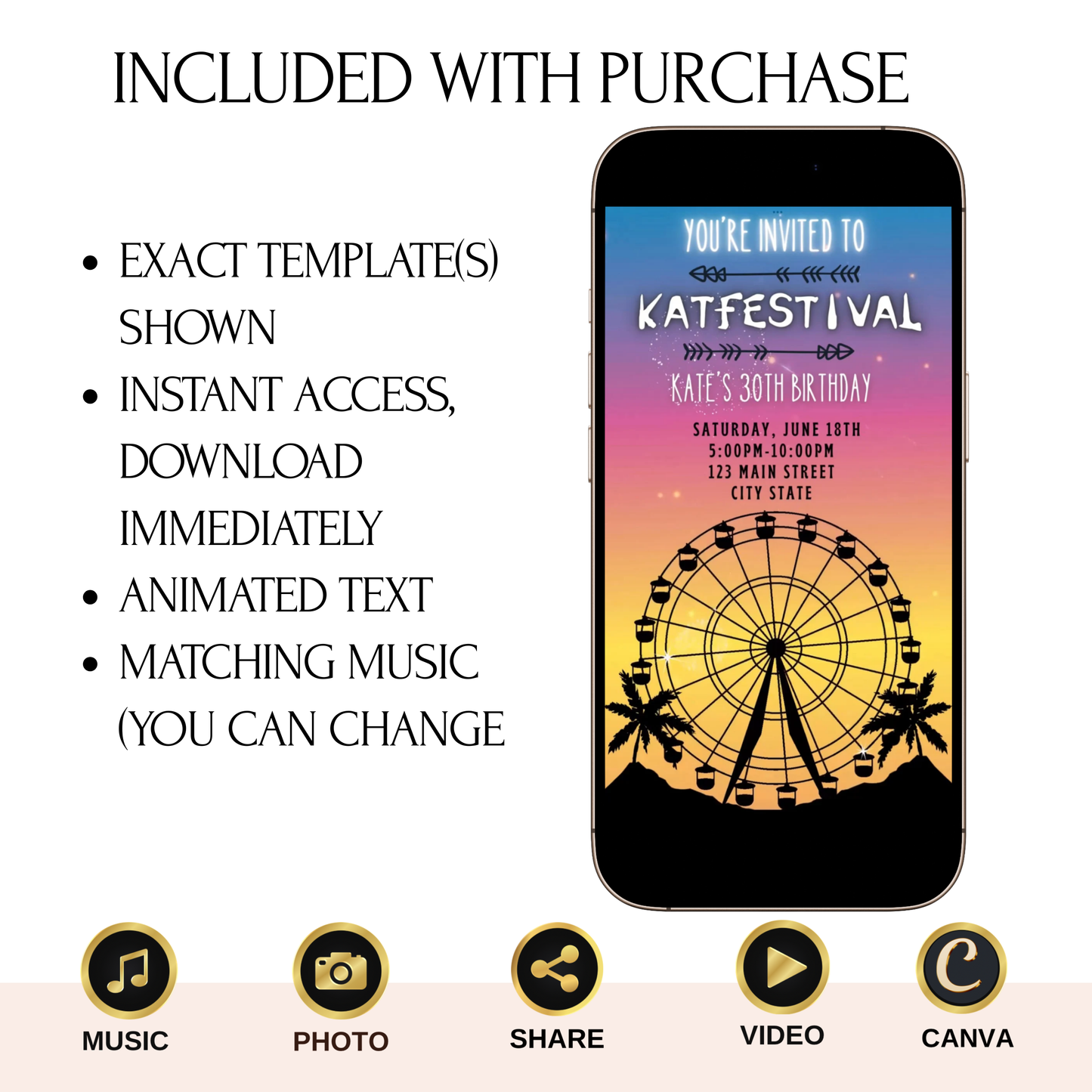 Music Festival Video Invitation | Digital Festival Invite | Editable Canva Template