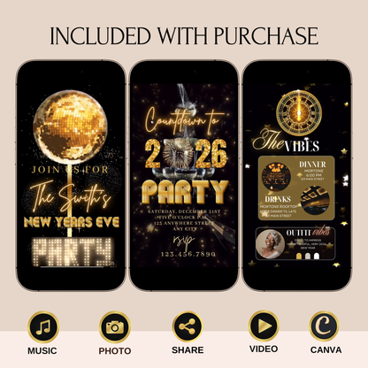 New Years Eve Invitation | Digital NYE Party Video Invite | Editable Online Template