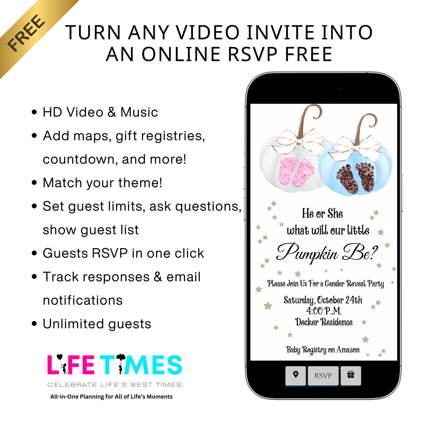 Fall Gender Reveal Video Invitation | Animated Gender Reveal Digital Evite | Editable Canva Invite Template