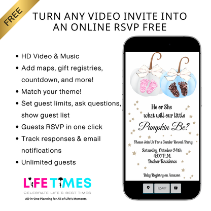 Fall Gender Reveal Video Invitation | Animated Gender Reveal Digital Evite | Editable Canva Invite Template