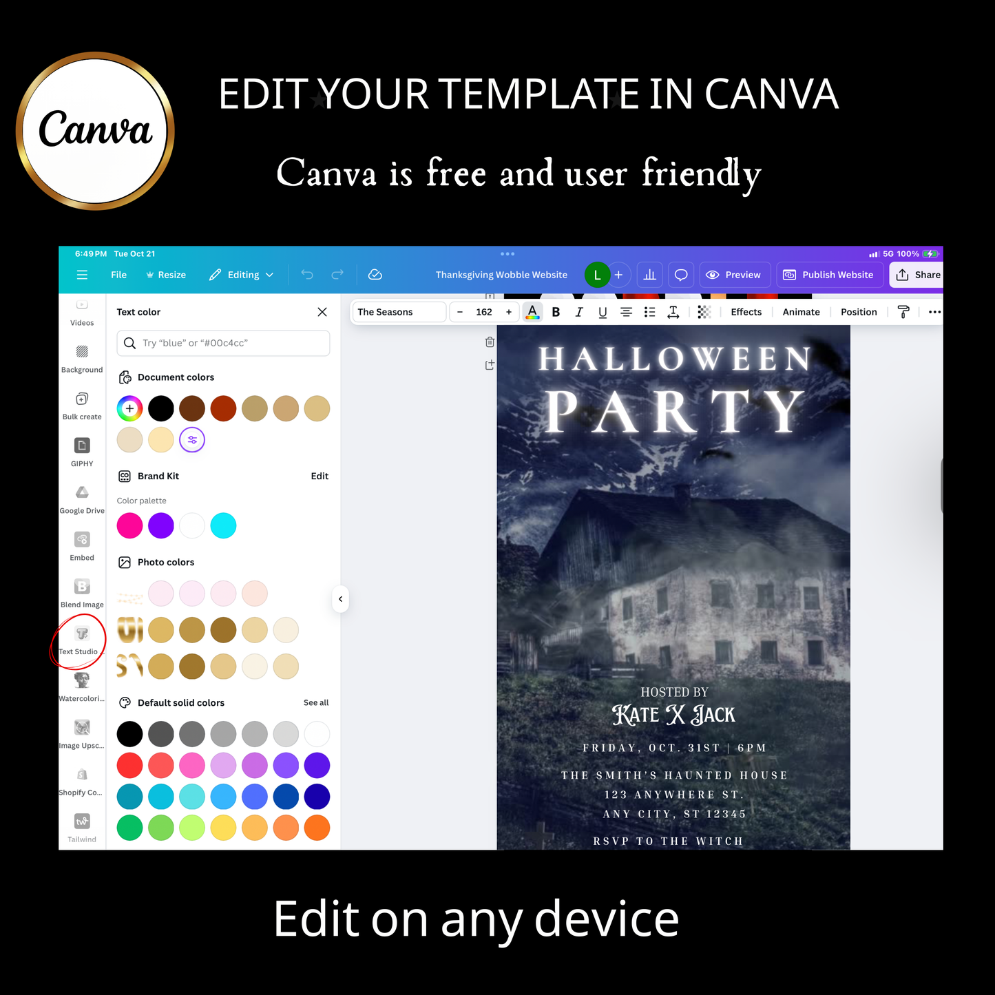 Halloween-Videoeinladung, animierte Einladung zur Spukscheune, bearbeitbare mobile Halloween-Partyeinladung