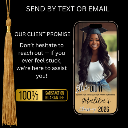 Gold Graduation Party Video Invitation | Digital Graduation Announcement Invite | Editable Canva Evite Template