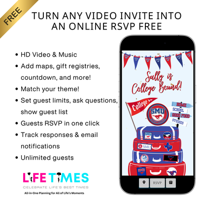 SMU Video Invitation | Animated SMU College Digital Evite | Editable Canva Invite Template