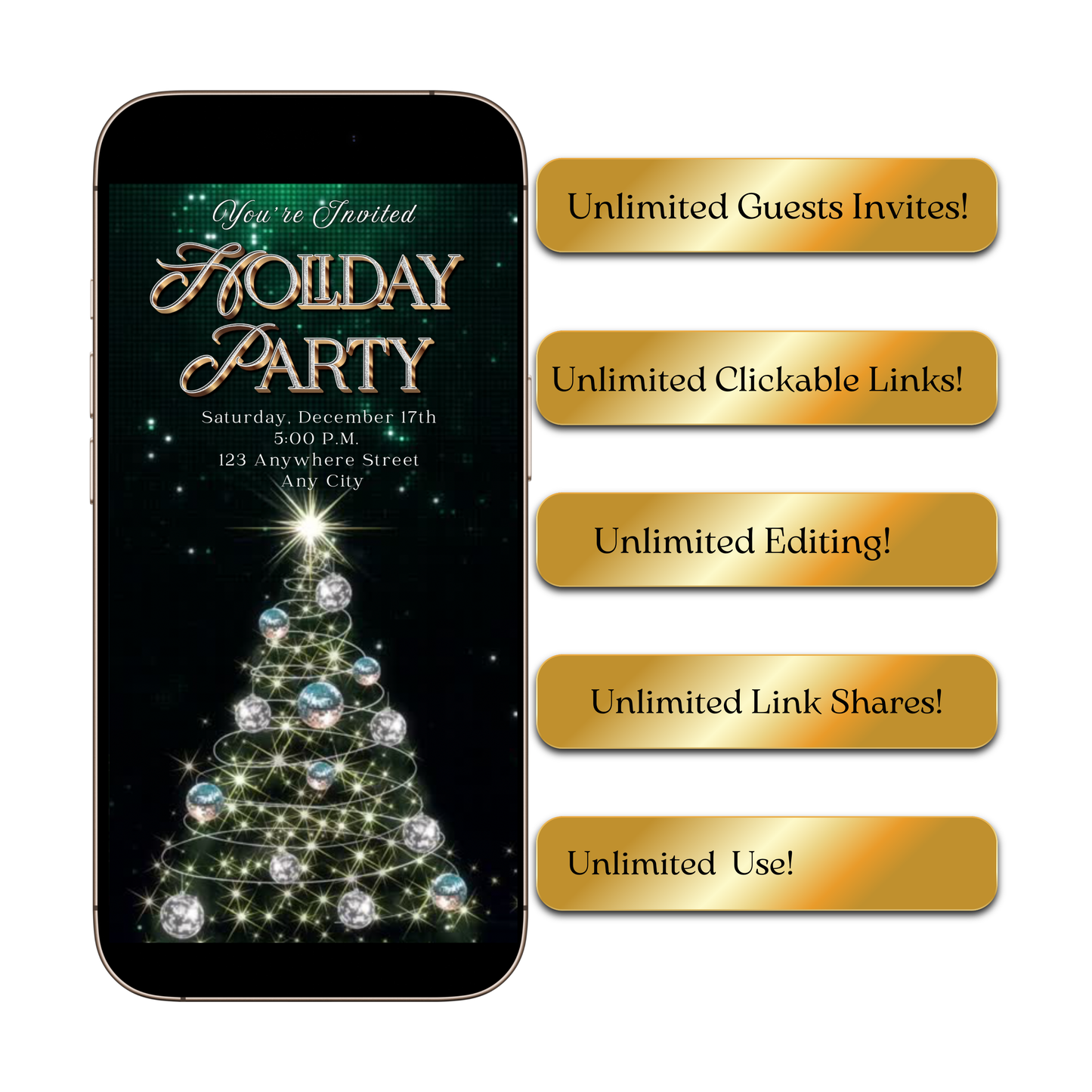 Holiday Party Video Invitation | Editable Canva Christmas Evite with Music