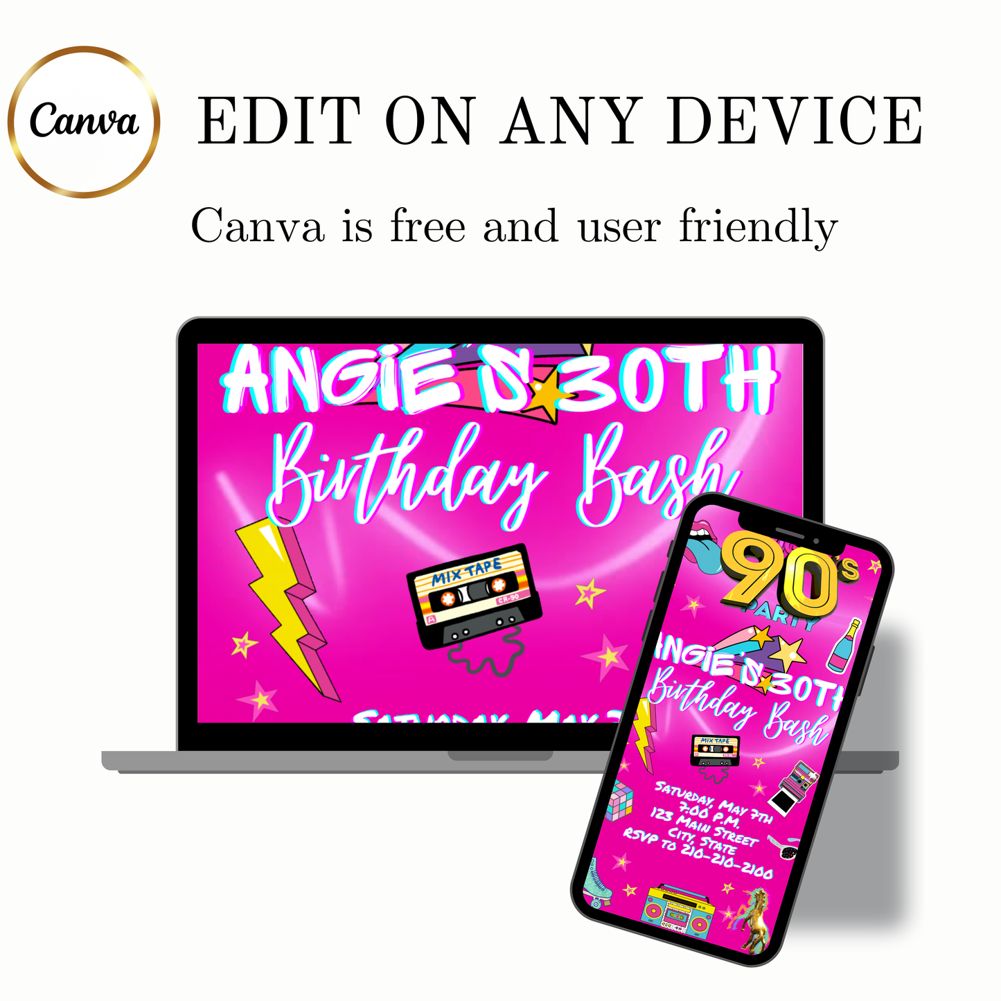 Editable 90s Video invitation | Animated Throwback 80s, 90s, 2000s