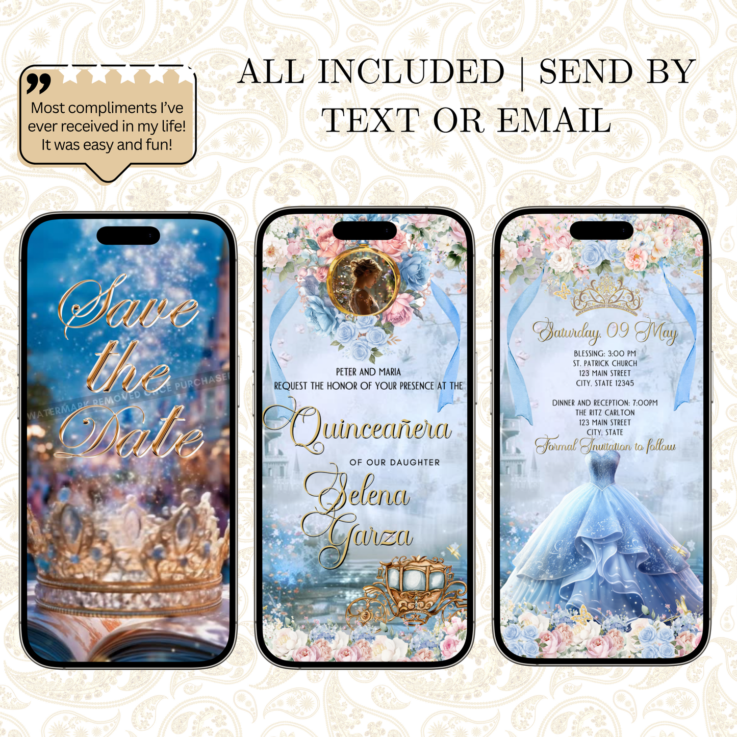 Cinderella Quinceanera Video Invitation Template | Mobile Animated Invite Birthday | Canva Video Evite Download