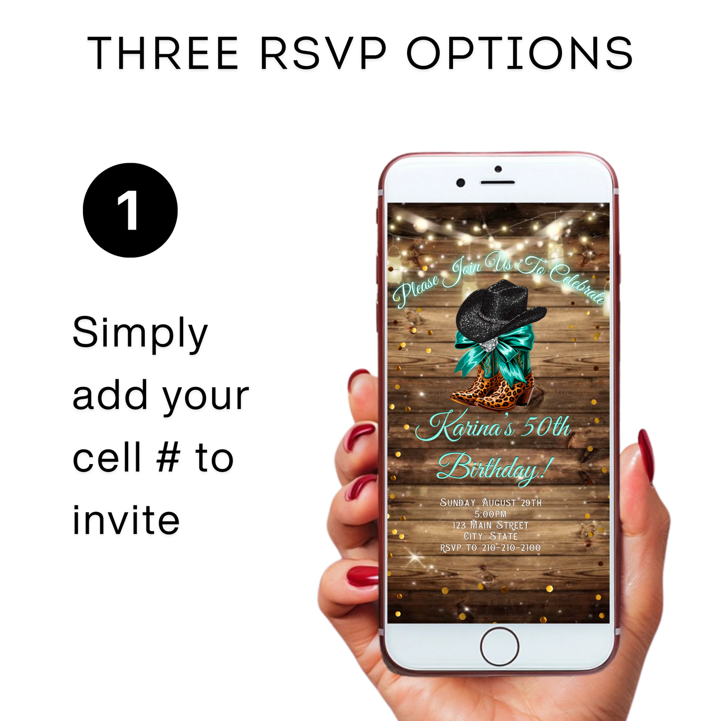 Turquoise Boots and Bling Video Invitation | Rustic Western Theme Digital Evite | Editable Canva Template