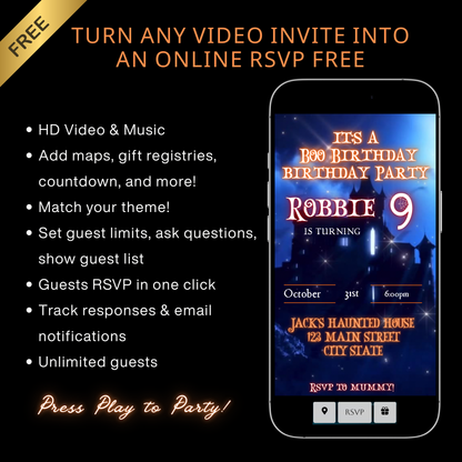 Halloween Video Invitation | Animated Halloween Digital Evite | Editable Canva Invite Template