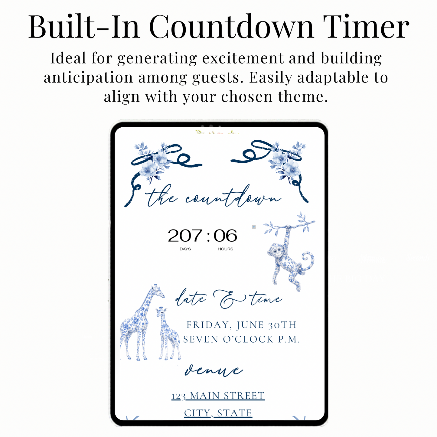 Toile de Jouy Safari Baby Shower Website Invitation Template | Editable Canva RSVP Website