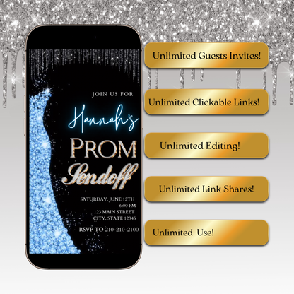 Blue Prom Send Off Video Invitation – Editable Canva Animated Invite