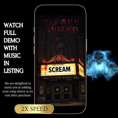 Horror Movie Theater Halloween Costume Party Video Invitation – Editable Canva Animated Invite