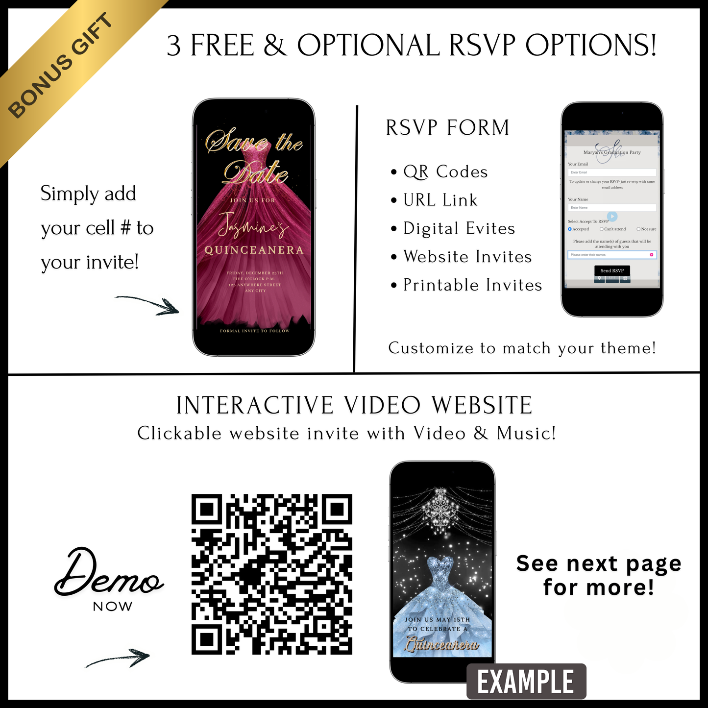 Maroon Quinceanera Video Invite | Sweet 15 16 Quince RSVP Tracker | Editable Canva Evite Template
