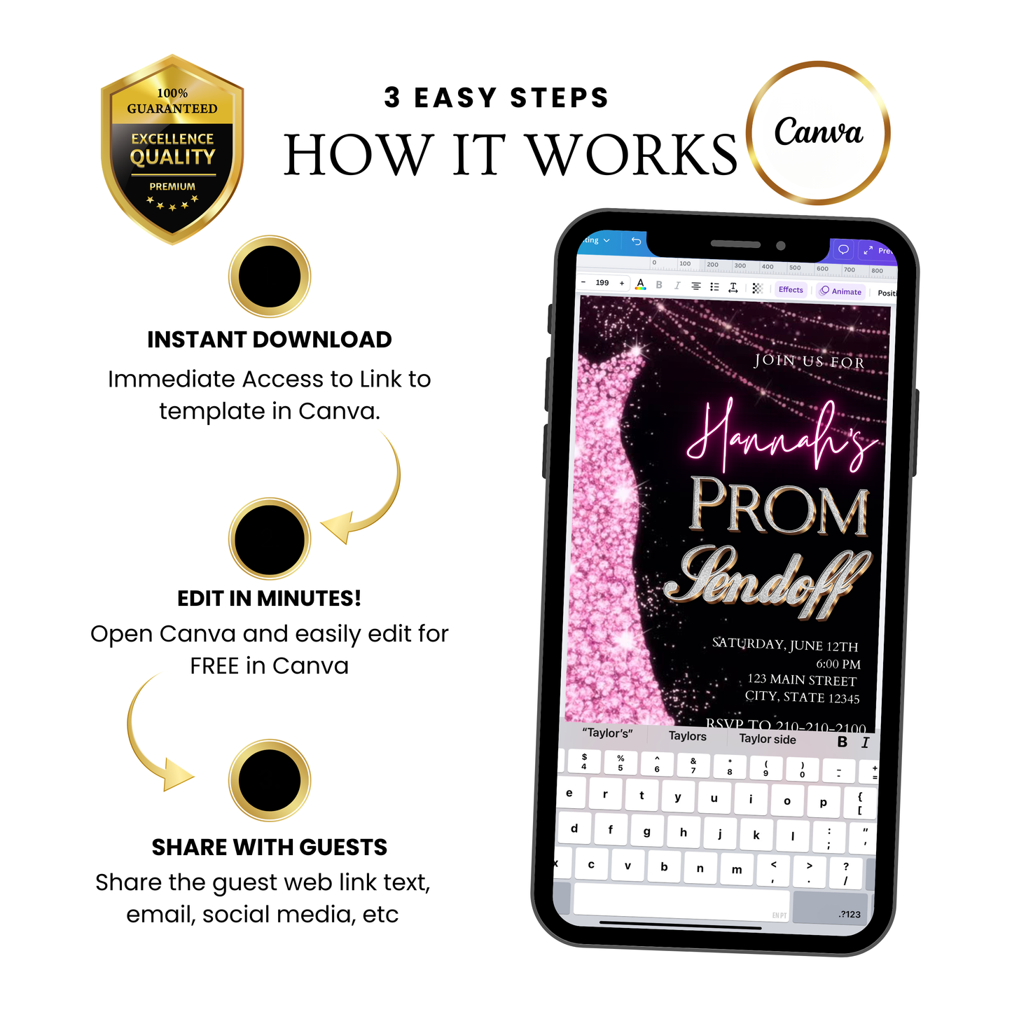 Pink Prom Send Off Video Invitation – Editable Canva Animated Invite