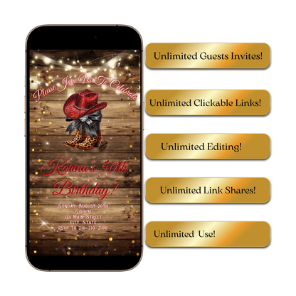 Boots and Bling Video Invitation | Rustic Western Theme Digital Evite | Editable Canva Template