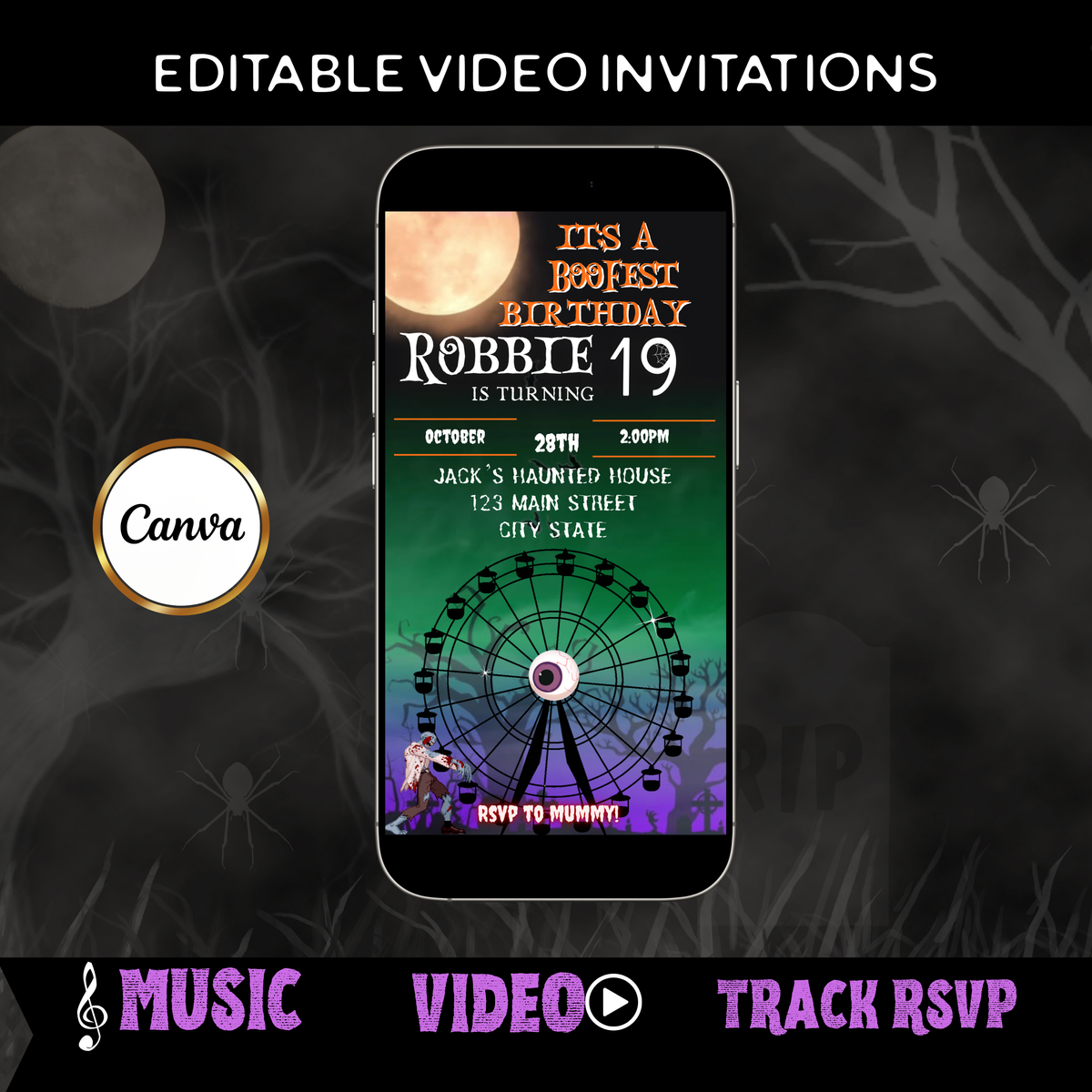 Halloween Video Invitation, Hallow Fest Animated Invite, Editable Halloween Party Mobile Evite